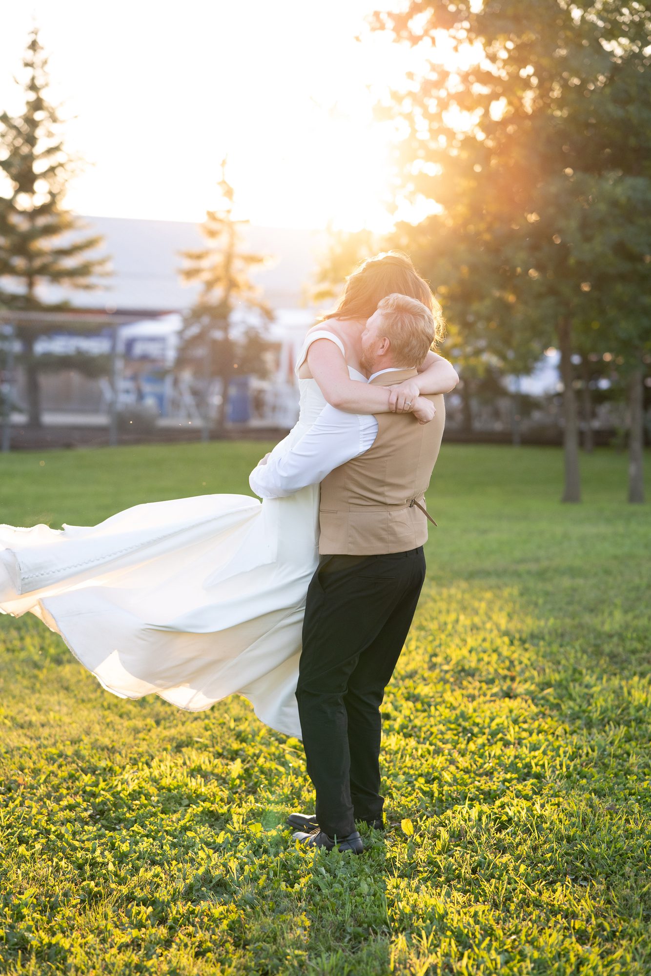 Couple dancing at golden hour at Little Mountain Sportsplex, Winnipeg